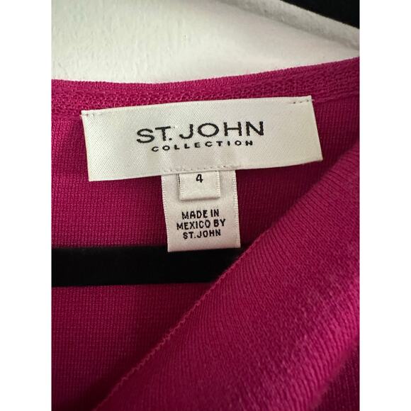ST. JOHN Collection Colorblock Sheath Dress Pink Black Cowl Neck Knit Classic 4 - Picture 3 of 4